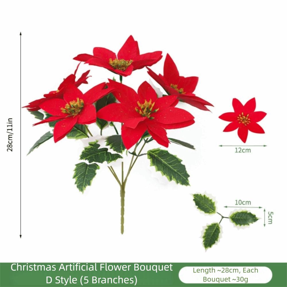 5 Köpfe Bund Künstlicher Weihnachtsstern-Strauß Roter Weihnachtsstern Kunstblumen Weihnachtsdekoration Realistische Topf-Ornamente