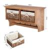 Entryway Coat Rack Wall Mounted Shelf w/ 2 Corn Husk Baskets and Hooks, Brown