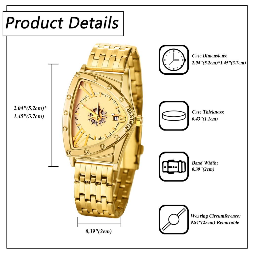 Dreieckig Stilvoll und mit Römisch Analog Edelstahl Antik und Gold Ein Tolles Geschenk für und Tag Herrenuhr, Wasserdicht, Alphabet, Kalender, Stahl,