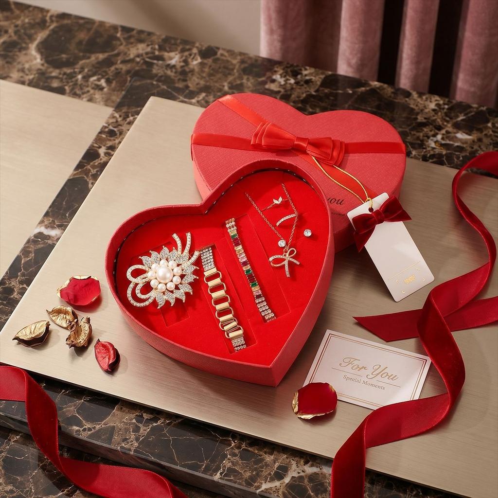 Valentine's Day Mother's Day Women's Day Light Luxury Business Gift Set Necklace Earrings Ring Bracelet Mom