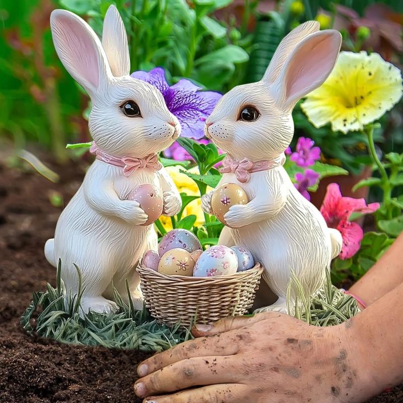 Easter Rabbit Garden Stake Acrylic Rabbit Sign Realistic Animal Figurine Suitable for Outdoor Decoration and Flower Beds