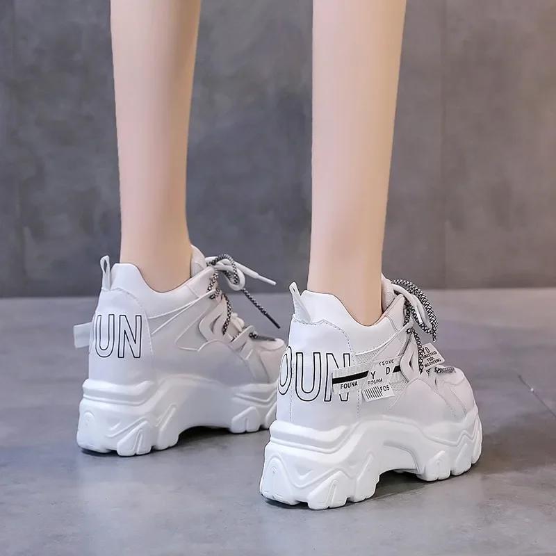Fashion 9CM Autumn Women's Casual Sports Shoes High Platform Lacu-up Shoes Comfortable Women's Chunky Sneakers Breathable Outdoor Shoes