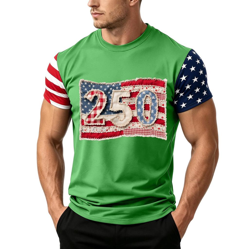 Men's Independence Day Flag Print Short Sleeve T-Shirt, Loose Casual Daily Summer Tops