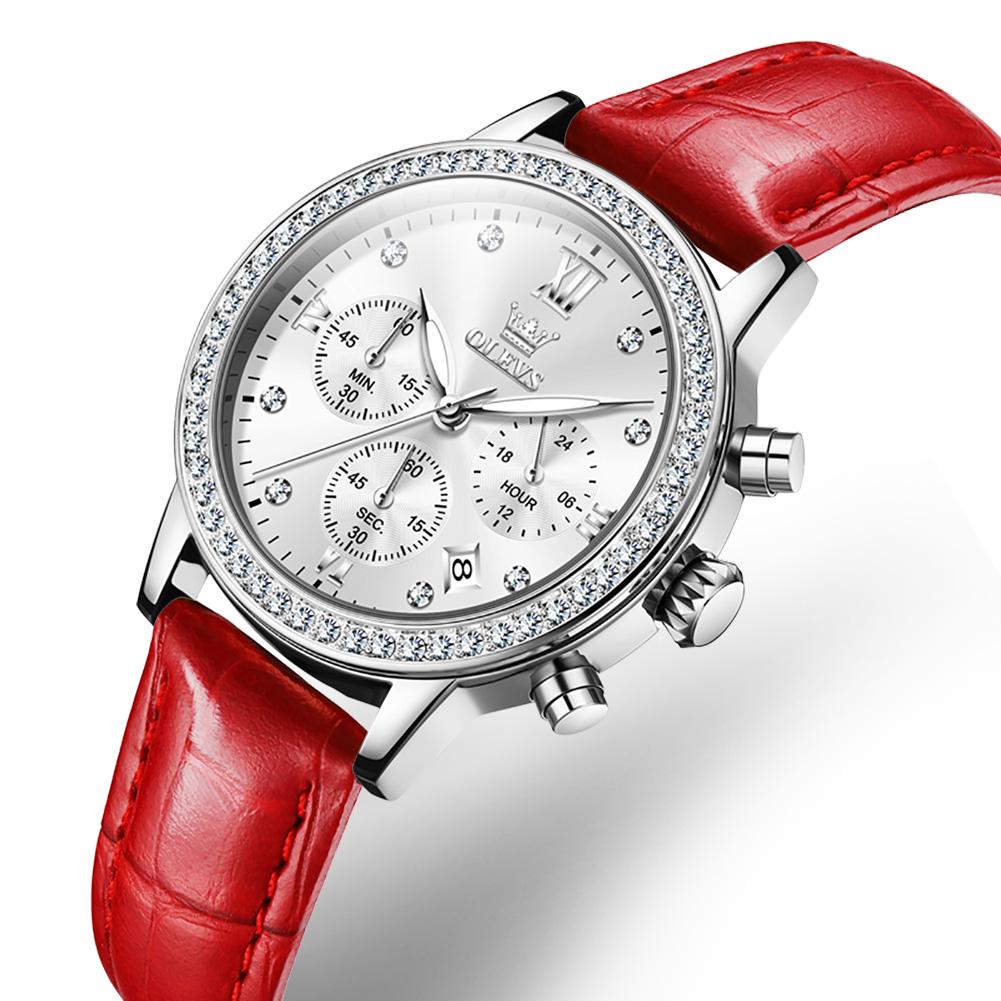 OLEVS Modische Diamantuhren Für Damen Luxusmarke Roségold Gehäuse Damenuhr Quarz Weißes Lederarmband reloj para mujer