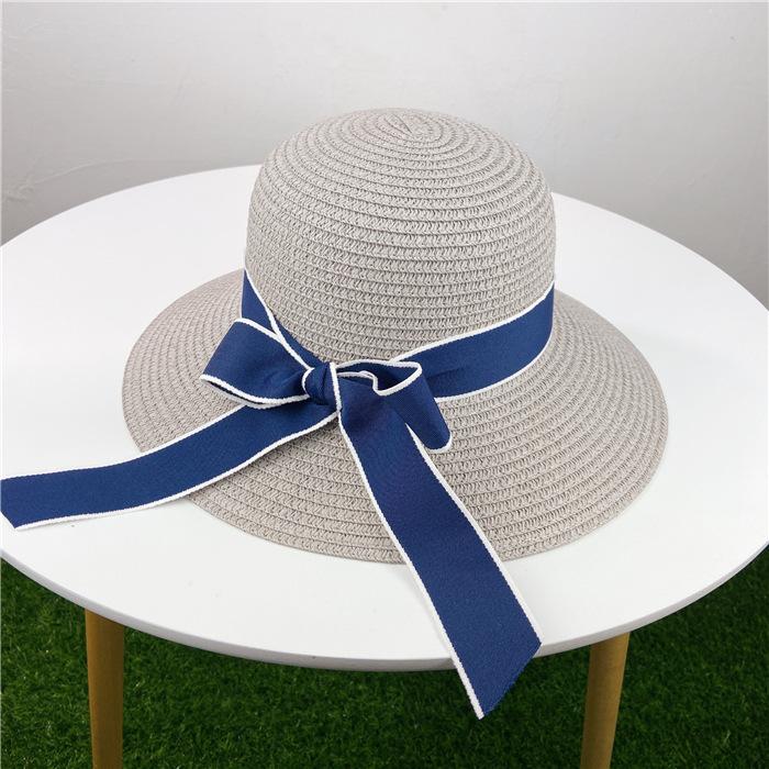 Hat women's spring summer versatile travel ribbon bow streamer big eaves hat sun protection big edge straw hat