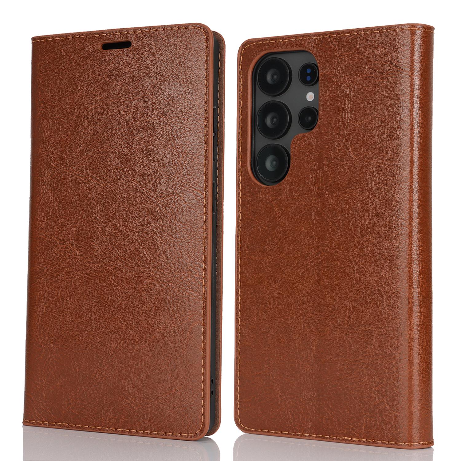 

For Samsung Galaxy S25 Ultra Case Crazy Horse Texture Split Leather Wallet Phone Cover Light Brown