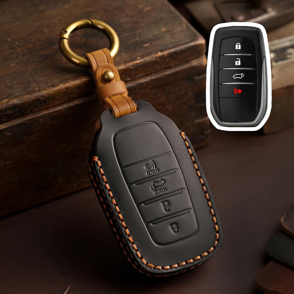 Leather Car Key Cover Case for TOYOTA Sienna RAV4 VENZA Mirai Hybrid Vehicles Alphard PREVIA Voxy Keyless Go Remote Keychain Set