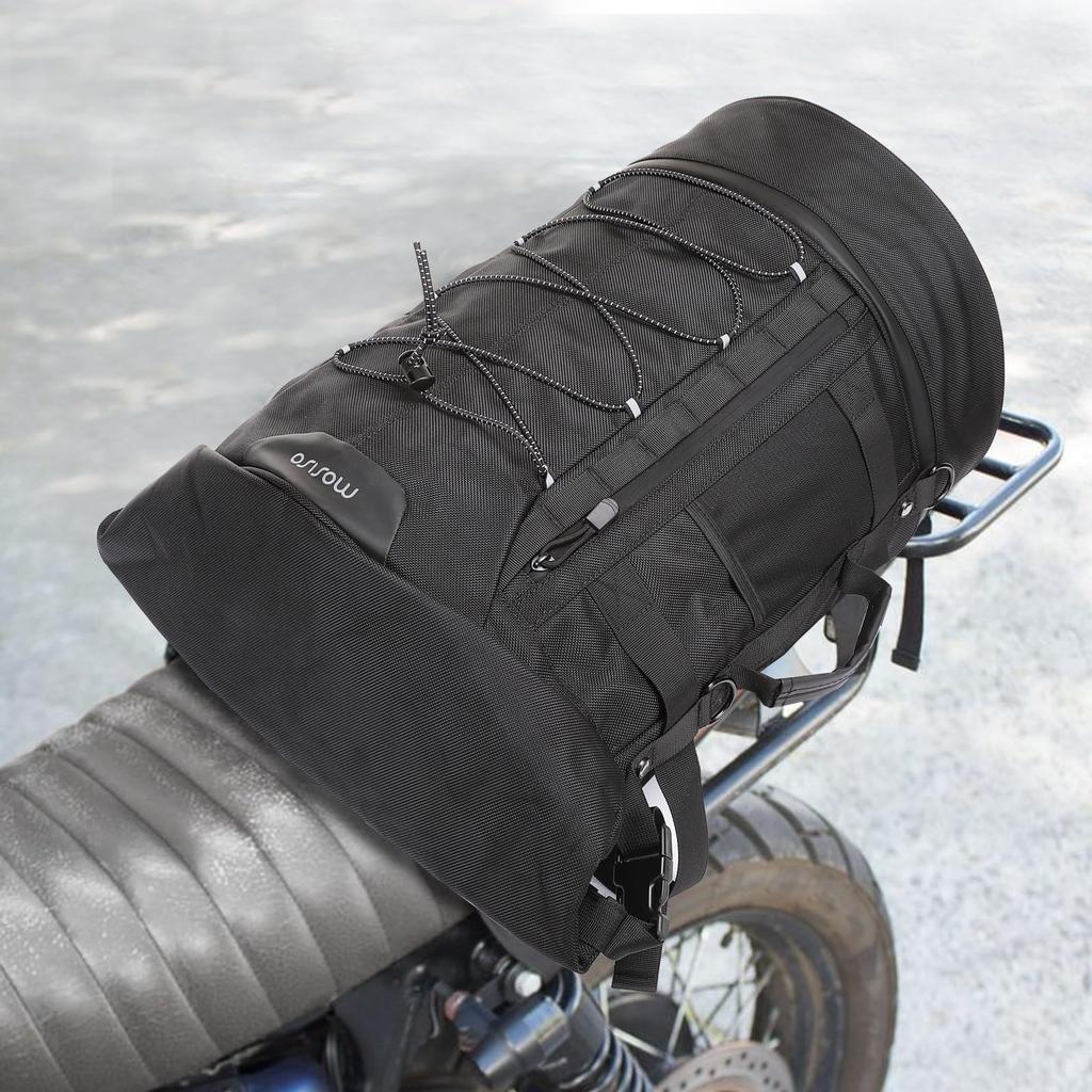 MOSISO Motorcycle Sissy Bar Backrest Travel Luggage Large Capacity Motorcycle Duffel Bag Expandable Gear Tail Bag with Rain Cover and Shoulder Strap