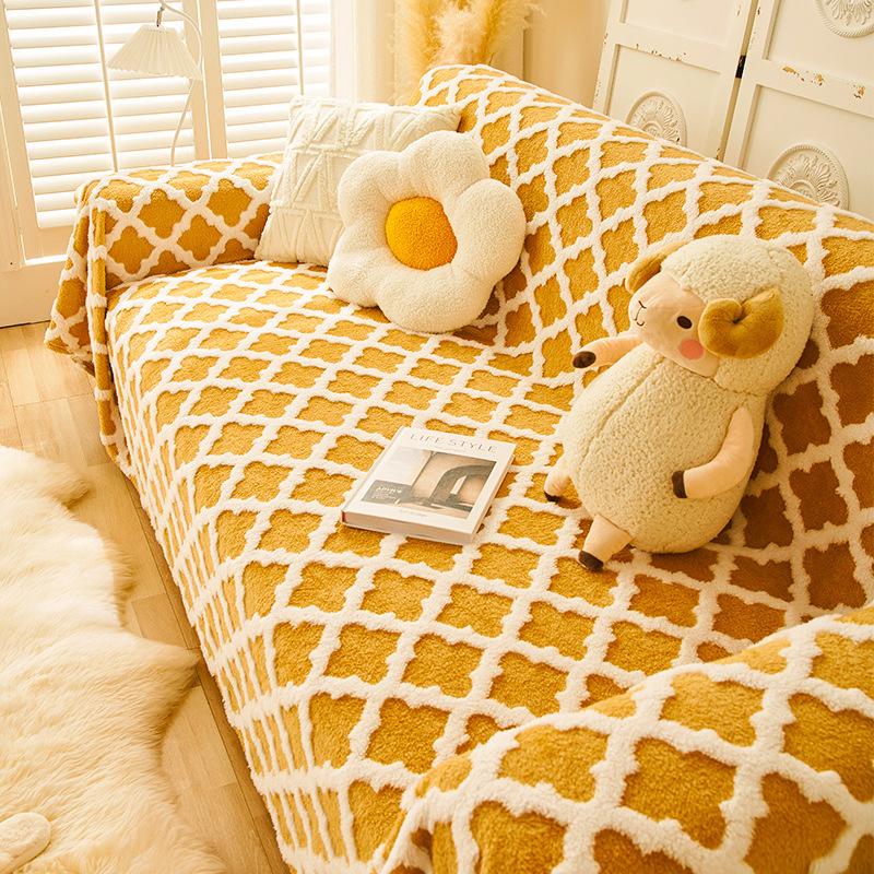 Solid Color Cream Style Jacquard Velvet Sofa Towel Dust-Proof All-Inclusive Sofa Cover Universal Cover Thick Non-Slip Sofa Cover Cloth Blanket