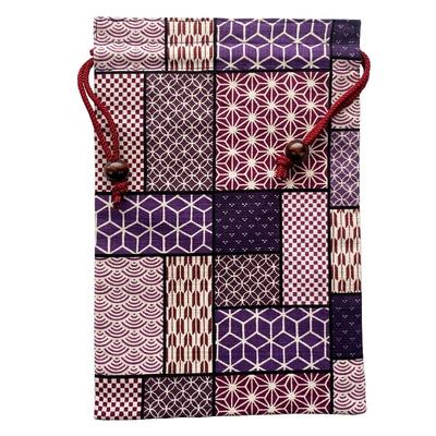 Kyoyu Goshuincho Drawstring Pouch Purple, Made In Japan Cotton 100% Japanese Pattern Shrine Stamp Book Case 26.5 X 18cm