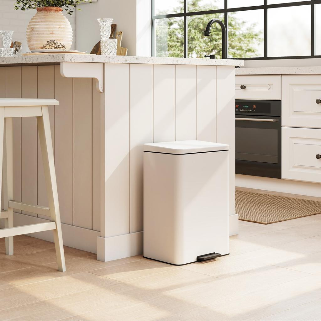 20L Kitchen Bin with Soft-Close Lid and Stay-Open Function, Pedal Bin with Removable Inner Bucket for Kitchen, Office, Home, Cream