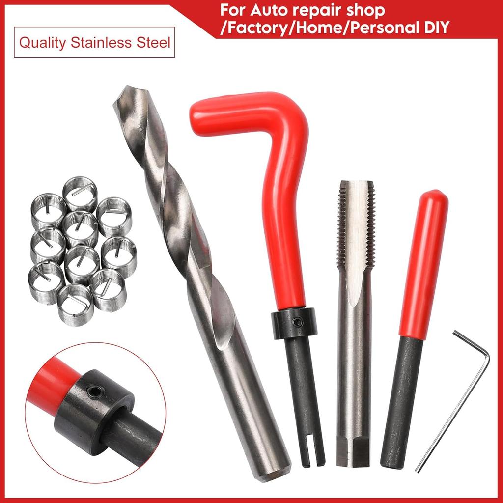 15 Pcs Thread erts M14x1.5 Female Thread Repairing Accessory Assortment Kit, Spark Plug Thread Repair Kit, Drill Helicoil Repair Kit, Thread Repair