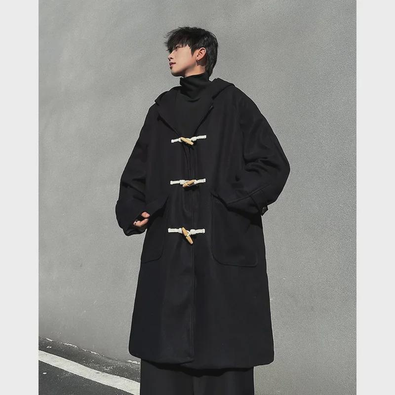 

Мужское толстое шерстяное пальто в корейском стиле: Красивый, теплый, высококачественный, свободный, длиной до колена для осени/зимы XL