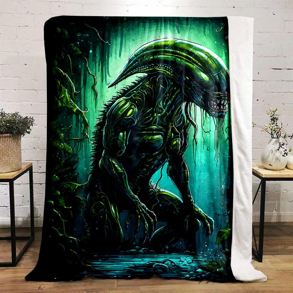 1PC Alien Creature Standing In Forest Printed Blanket All Seasons Multi-purpose Blanket Suitable for Sofa, Camping, Travel, Car
