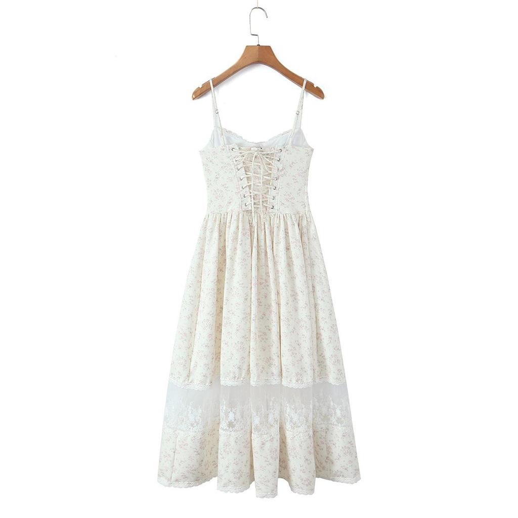 2026 Chic Lace Sweetheart Patchwork V-Neck Midi Dress with Open Back