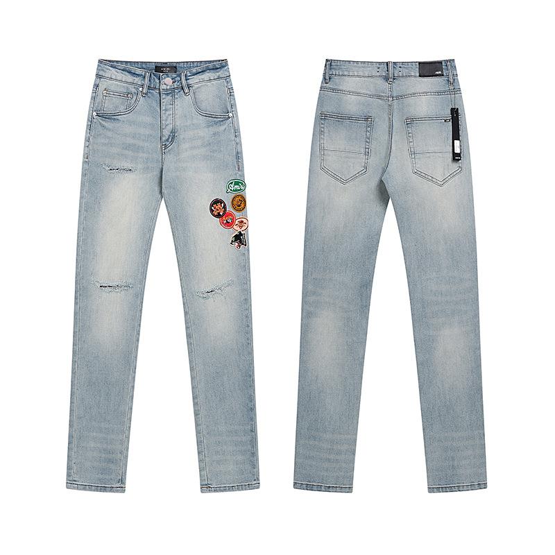 Purple Brand Ink Printing Meichao High Street Retro Ripped Casual Trend Denim Horn Pants Small Feet