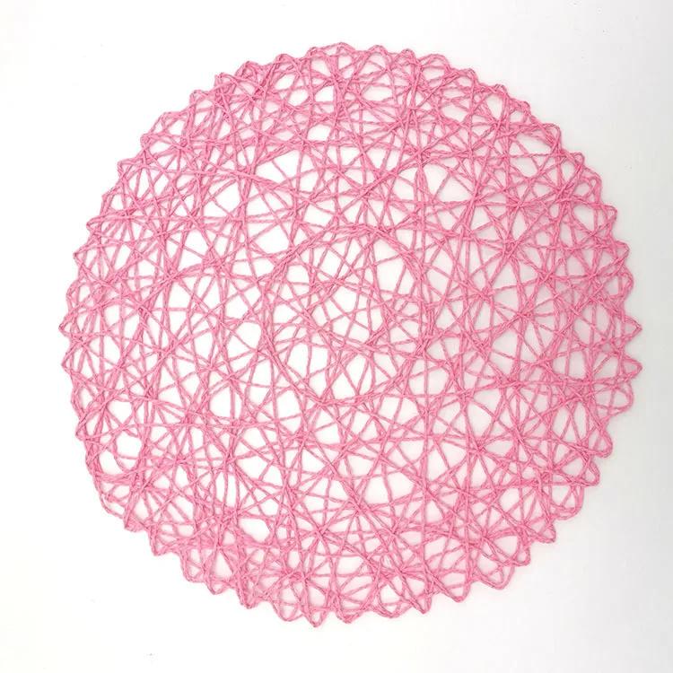 Round Paper Woven Placemats Wood Heat Resistant Rattan Brown Paper Straw for Dining Party Wedding