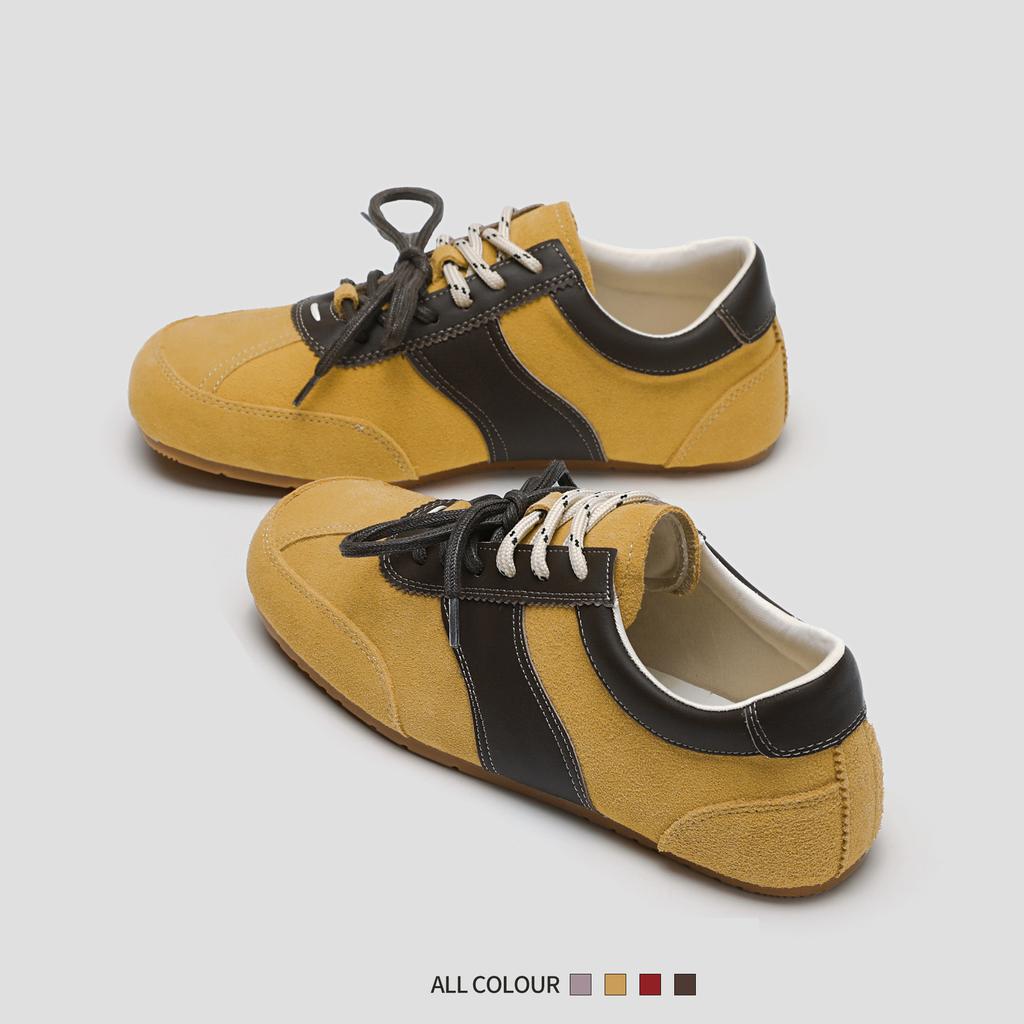 Leather Red German Training Shoes Women's 2025 Spring New Flat Bottom Soft Sole Thin Square Head Running Casual Forrest Gump Shoes