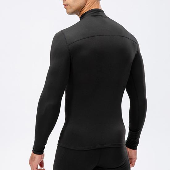 Autumn Winter Men Thermal Top Plush Lining Zipper Stand-up Collar Long Sleeve Shirt Slim Fit Stretch Casual Solid Color Cold Weather Warm Base