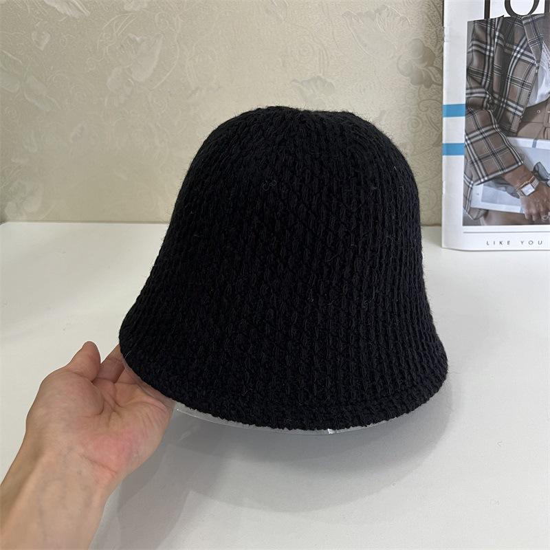 Autumn and winter new knitted basin hat women crochet dome bucket hat loose brimless versatile plain hat