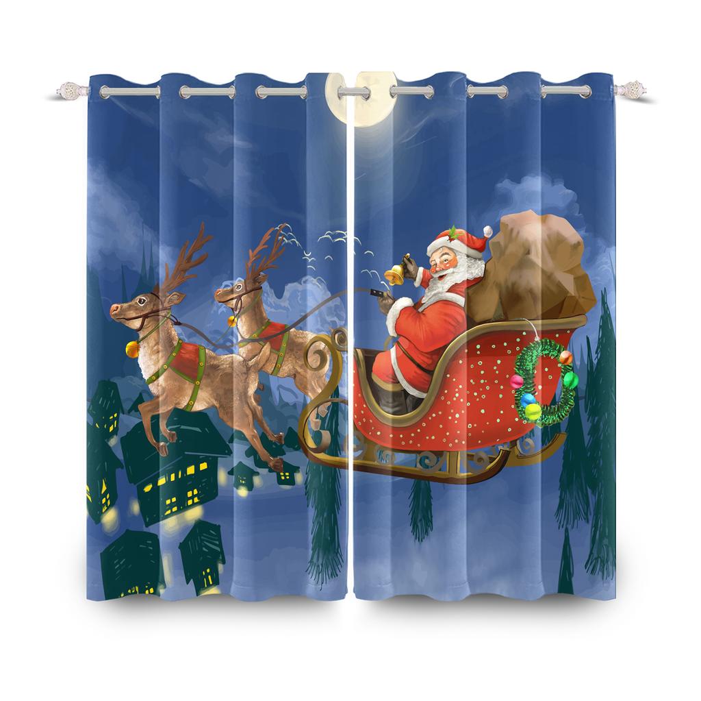 Merry Christmas Curtains Festival Home Interior Set Double Layer Windows Suitable Bedroom Light Blocking Made Of Polyester Decor Window Treatment