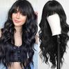Bangs 26 Inches Deep Wave Body Wave Long Curly Synthetic Hair Wig Heat-Resistant Glueless European American Women High