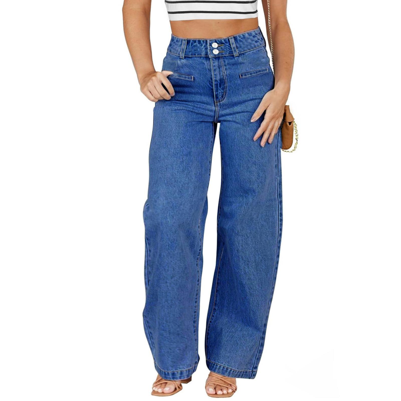 

Женские джинсы с высокой посадкой, прямые, эластичные, модные, повседневные, свободные джинсовые брюки с карманами XL синий