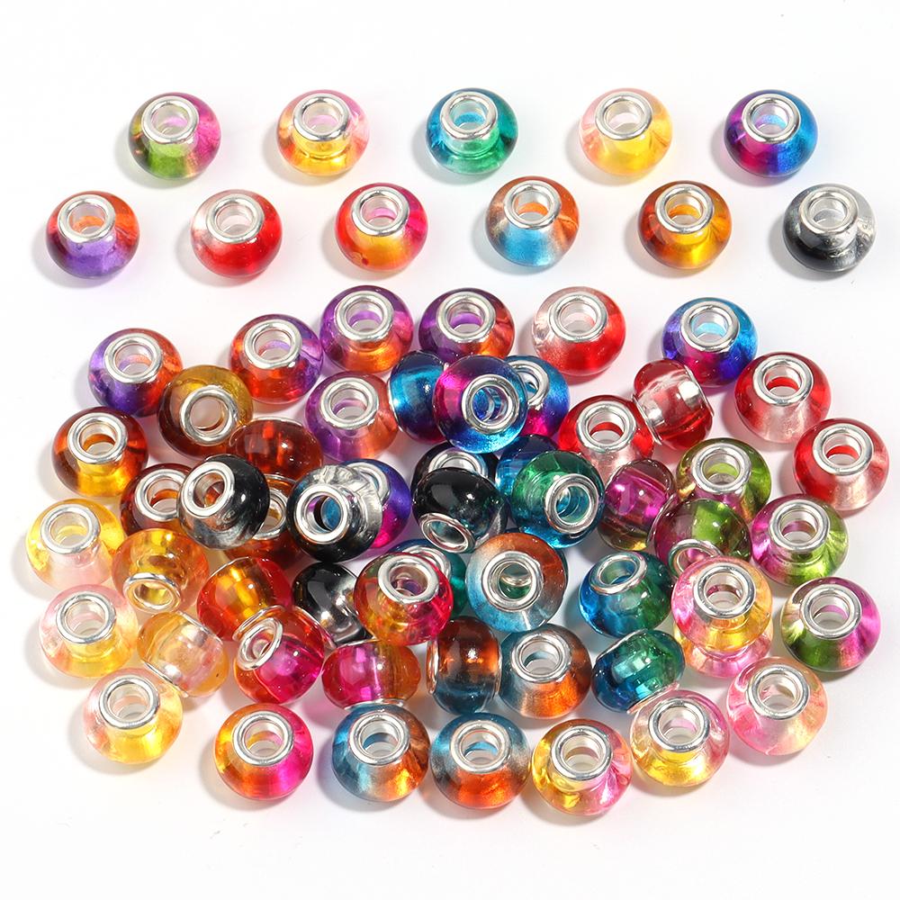 20pcs 14x9.3mm Resin Beads Gradient Color Big Hole Round Loose Spacer Beads for Jewelry Making DIY Bracelet Necklace Accessories