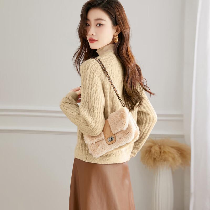 Srcr Women's 100% Pure Wool Cable Knit Cardigan