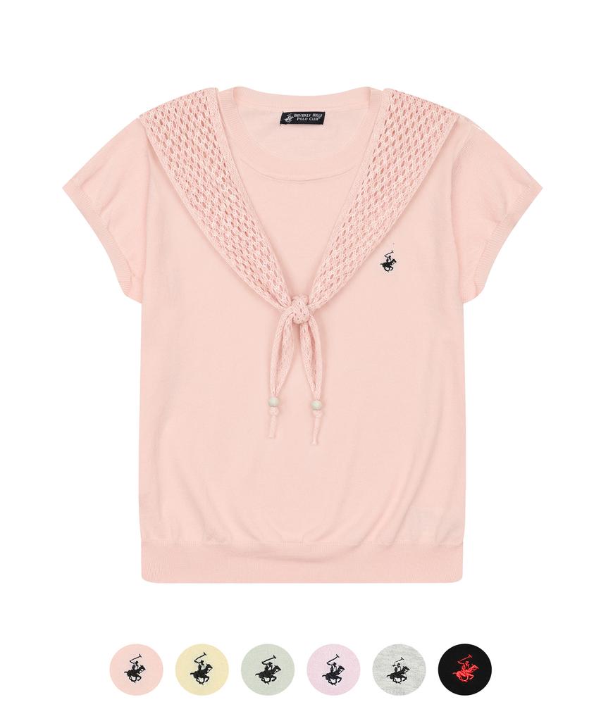 BHPOLOCLUB Women'S Summer Shawl Set Short Sleeve Knit 6 Colors Tk105