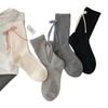 Warm Wool Socks for Autumn and Winter, Followed By Three-dimensional Bow Accessory Socks, Boneless Solid Color Mid-calf Socks