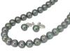 [Your and My Jewelry Box] Black Pearl Necklace and Earrings (Piercings) Set, Peacock Color  Black Mother-of-Pearl Pearls 8.0mm and Up Size Made In