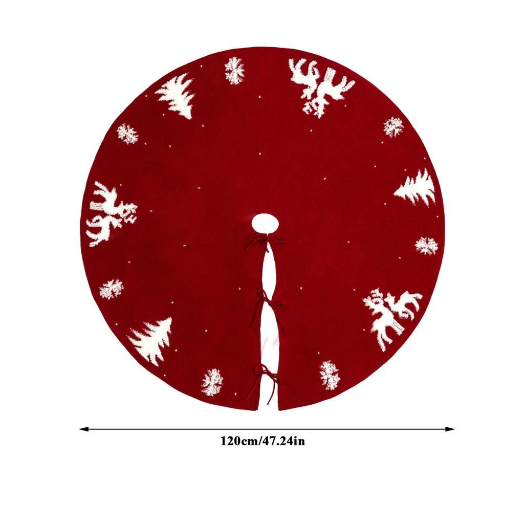 120cm Christmas Tree Skirts Round Christmas Knitted Tree Skirt Crafts Cute Snowflake Elk Print Xmas Tree Base Cover Decor Carpet