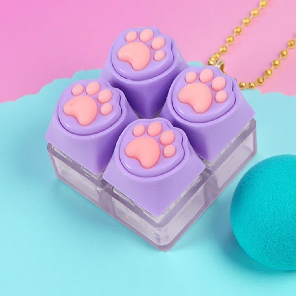 Silicone Cat Paw Keychain Stress Relief Toy with Light for Keyboard Lovers Fidget Press Button Anxiety Relief