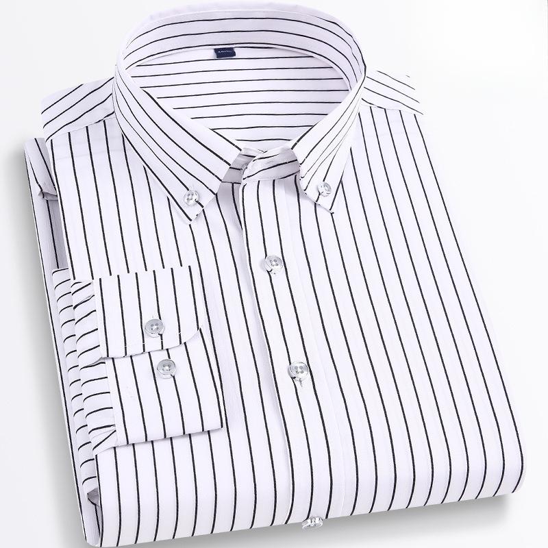 Camisa elástica de manga larga para primavera y otoño para hombre Camisa adelgazante a rayas para hombre