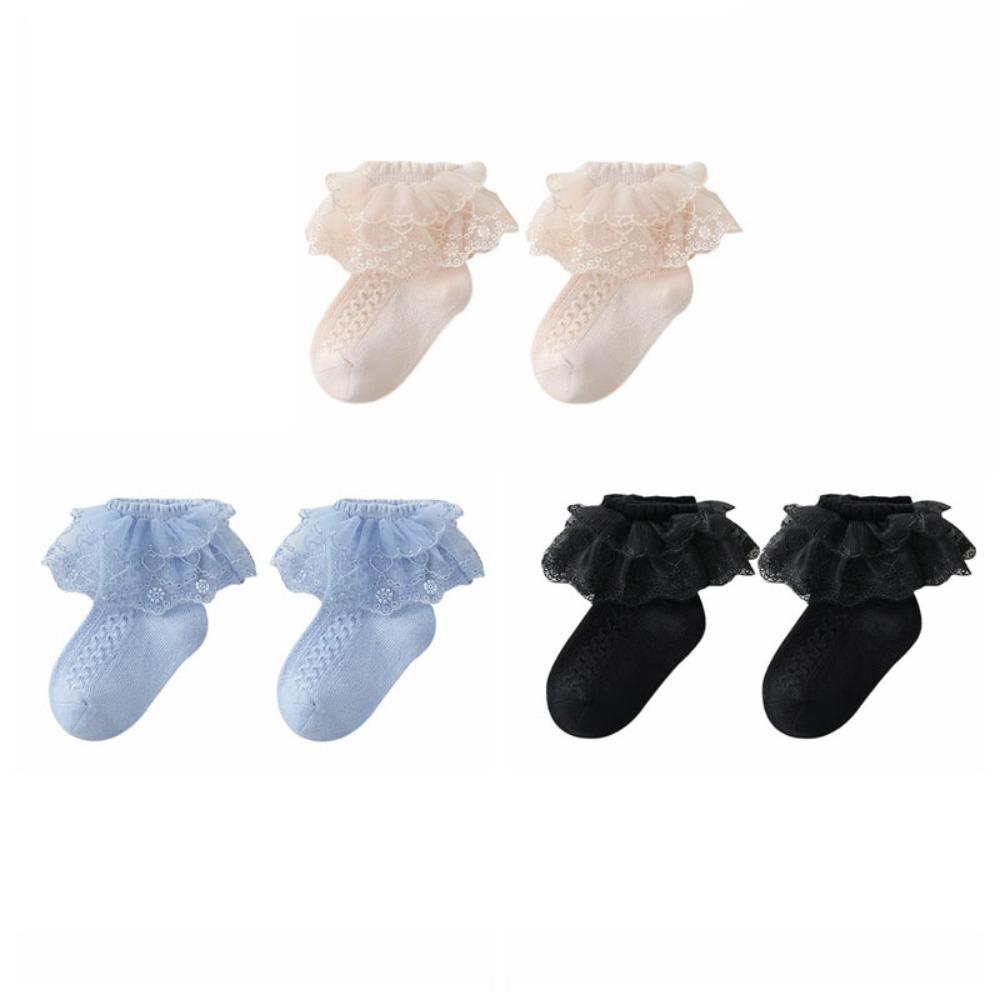 

3Pairs Sweet Baby Ankle Socks Lace Lolita Toddle Princess Socks Children Cotton Socks Kids S-Style B