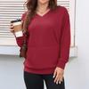 Women's V-Neck Hooded Sweatshirt with Front Pocket, Casual Pullover