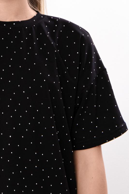T-shirt for girls – soft knitted fulicra with rhinestones, straight cut, various colors Summer 6414-105-2 HC