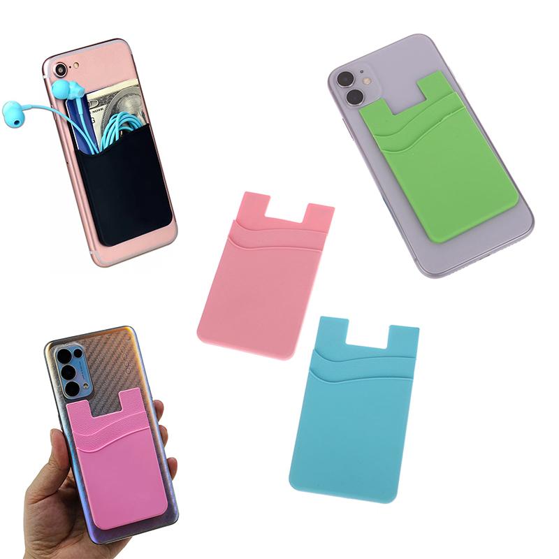 Double-Layer Silicone Mobile Phone Back Pocket Card Holder Case Pouch Adhesive Sticker Phone Back Cover Id Card Wallet Pocket