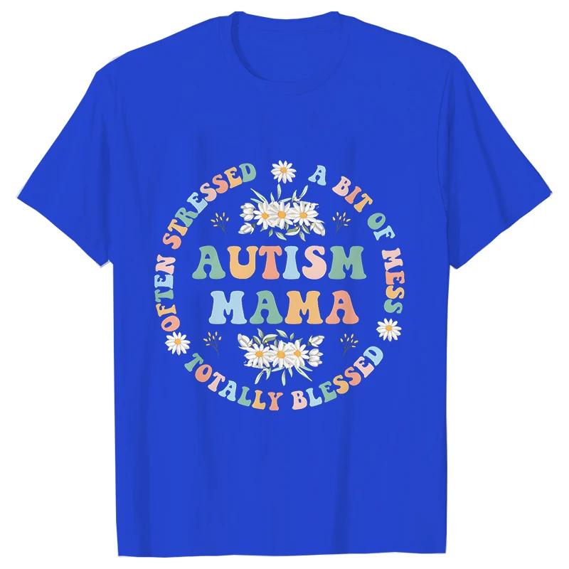 Women's Fashion T-shirt Autism Mama Printed Tshirts Fashion Casual Short-sleeved Tee Shirt Autism Awareness T Shirts for Women