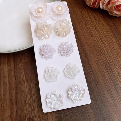 10pcs/Set High-end Camellia Earrings White Flower Flower Stud Earrings  For Women Girls