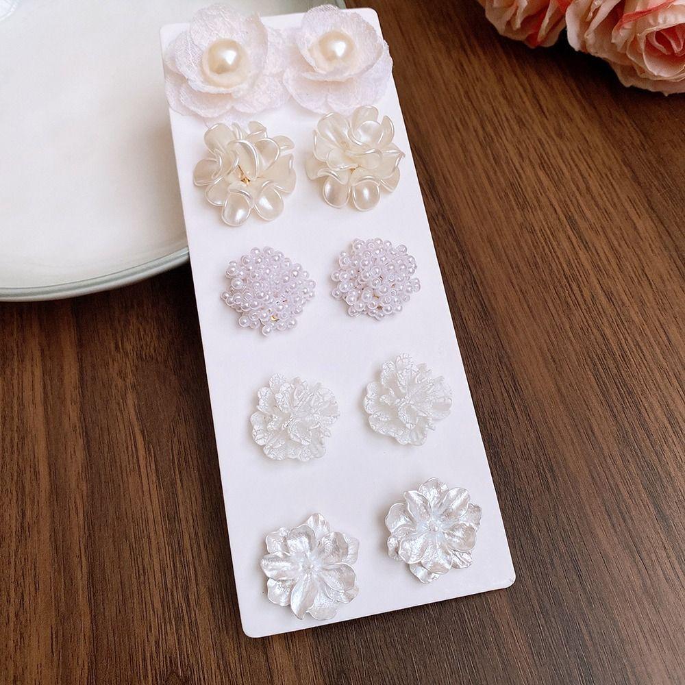 10pcs/Set High-end Artificial Pearls Earrings White Flower Flower Stud Earrings  For Women Girls