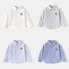 Spring and Autumn Kids Long Sleeves Shirt Boys' Oxford Woven Baseball Bear Thin Coat Baby Leisure Embroidered Lapel Shirt