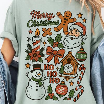 Vintage Weihnachts Comfort Colors® T-Shirt, Frohe Weihnachten, Retro Weihnachtsästhetik, Damen Weihnachts-T-Shirt, Grafik-T-Shirt mit Nikolaus und Schneemann