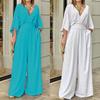 Spring 2026 New Cross-border European and American Foreign Trade Women's Clothing, Elegant Casual V-neck Slim-fit Solid-color Wide-leg Jumpsuit