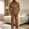 Pigiama Casual da Uomo a 2 Pezzi con Stampa Leopardo, Top con Bottoni e Vestibilità Larga, Pantaloni a Gamba Dritta
