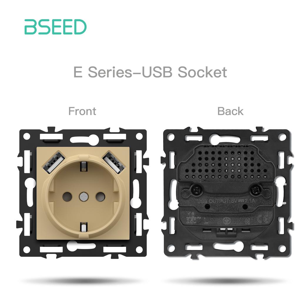 BSEED Button Switch DIY Modules Light Switch Parts Gold Glass Frame DIY Combination Wall Sockets CAT6 USB-C Charge Key E-Series