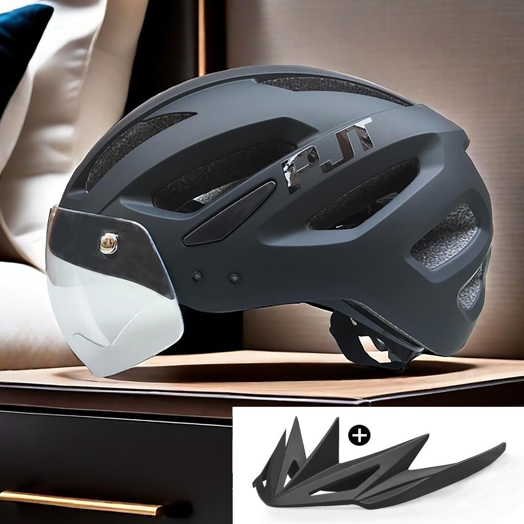 PJT Nowy LEDowy Kask Rowerowy Z Wizjerem Przeciwsłonecznym Ładowalny LED Męski Kask Rowerowy Osłona Przeciwsłoneczna Kaski Rowerowe Drogowe MTB