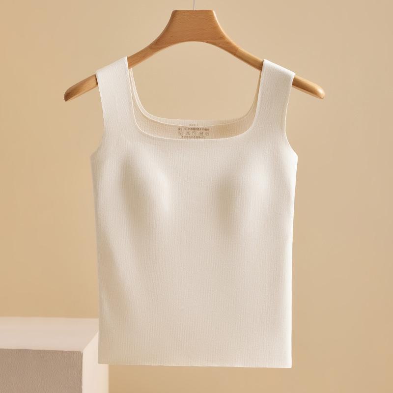 Autumn/Winter Women's Ribbed Brushed Velvet Warm Vest with Chest Pad - Seamless, Self-Heating, Thick Innerwear
