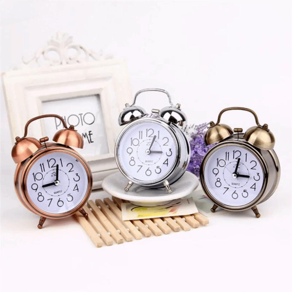 Metal Vintage Alarm Clock Double Bells Bedside Clock Mini Table Clock  Dormitory